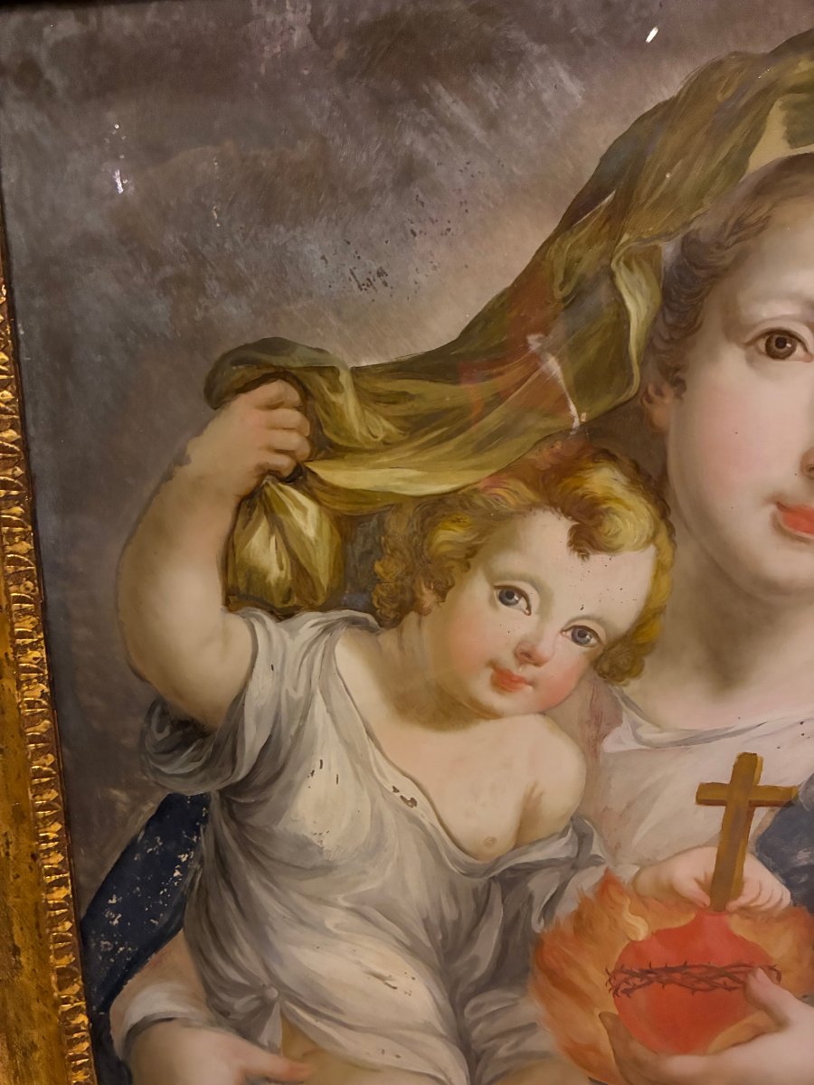 dipinto su vetro raffigurante madonna con Bambino fine 700'-photo-2