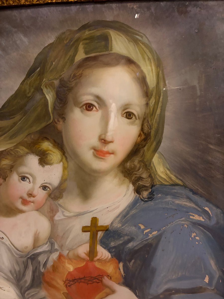 dipinto su vetro raffigurante madonna con Bambino fine 700'-photo-3