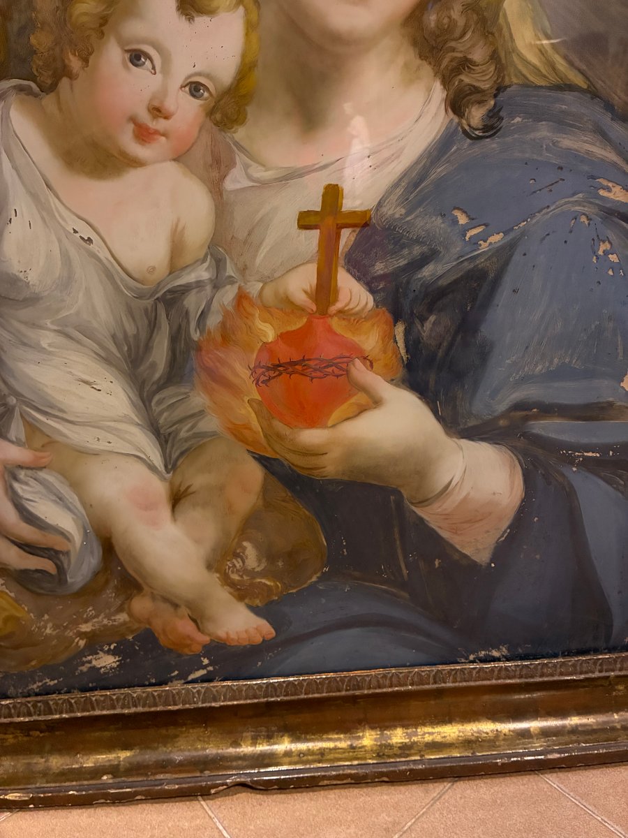 dipinto su vetro raffigurante madonna con Bambino fine 700'-photo-4