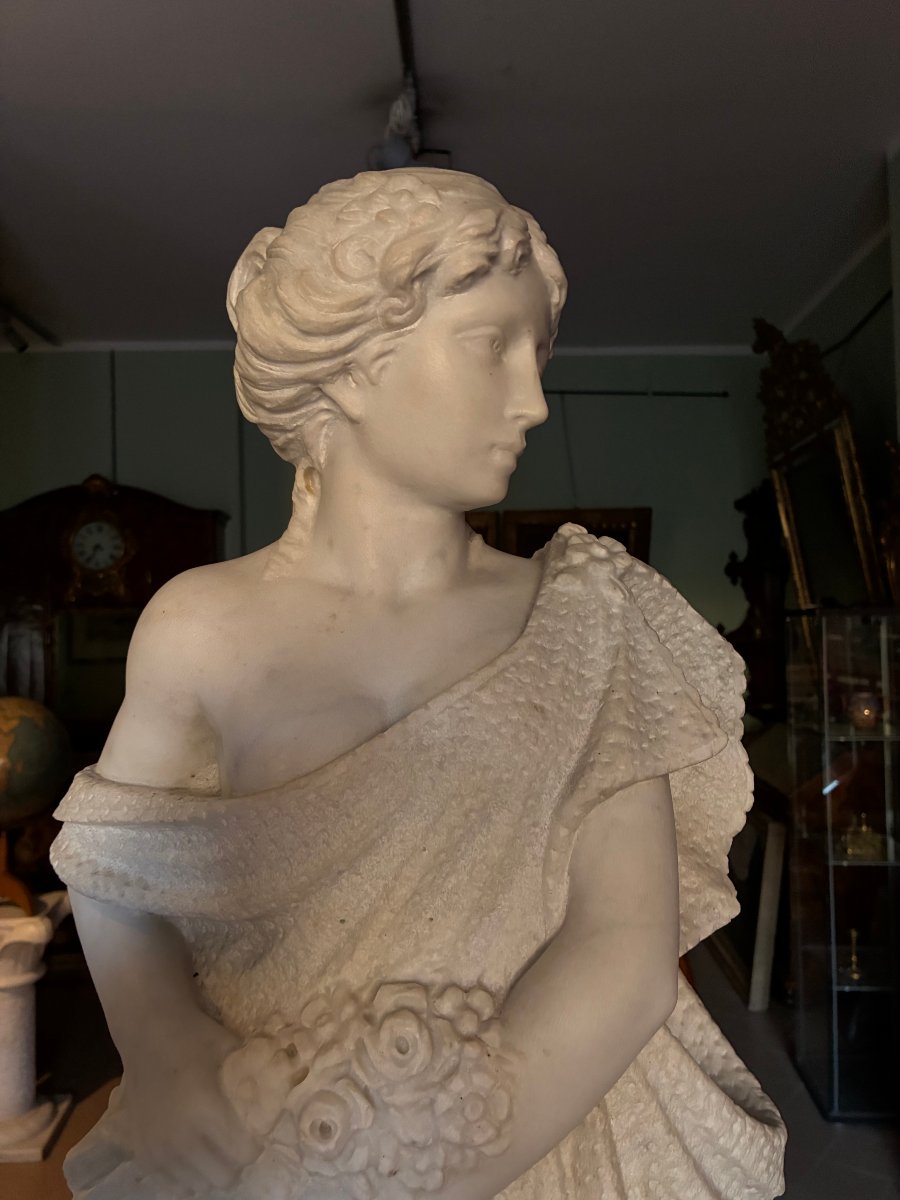 statua in marmo di carrara di provenienza toscana XIX raffigurante giovane fanciulla-photo-2