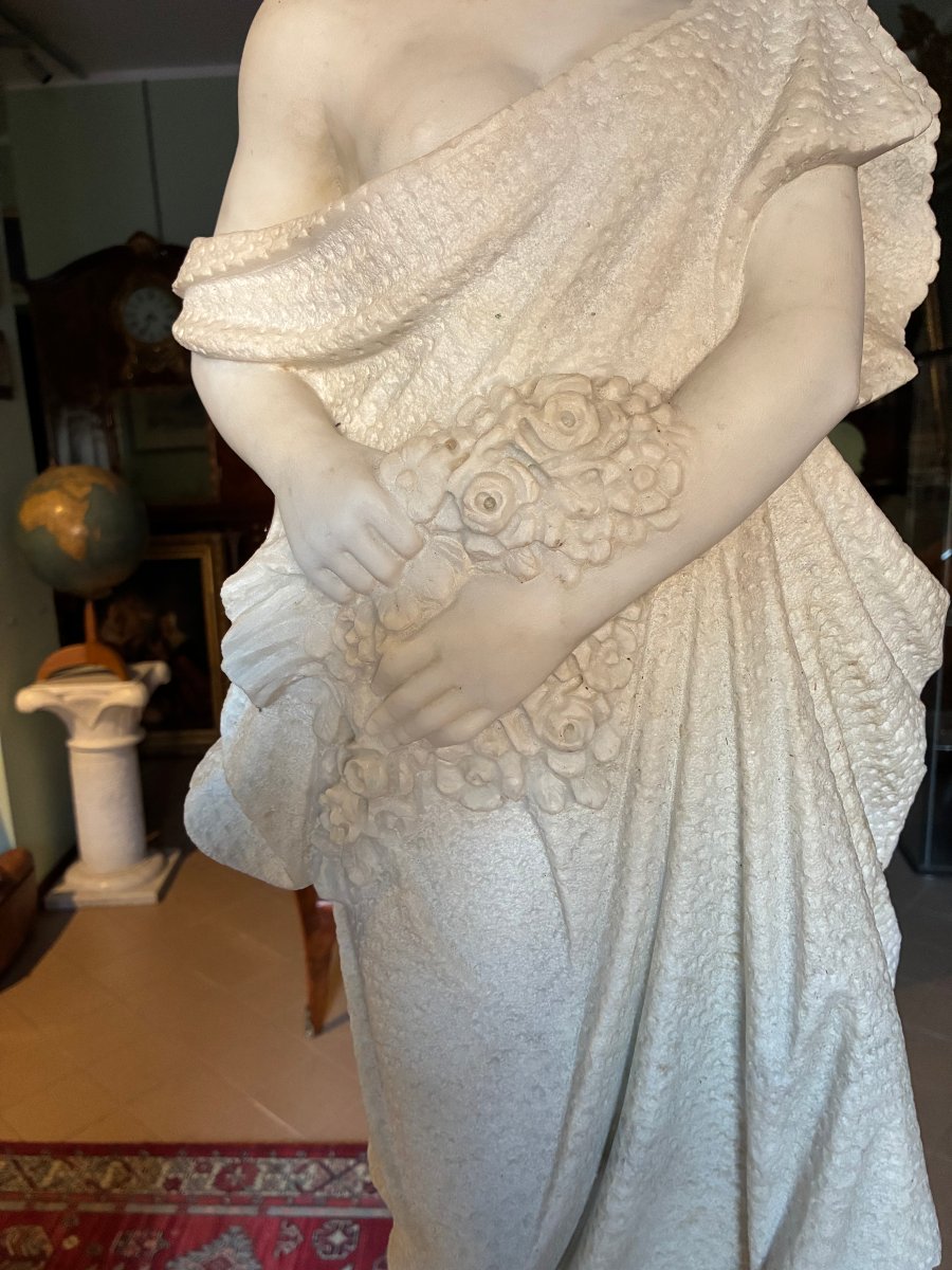 statua in marmo di carrara di provenienza toscana XIX raffigurante giovane fanciulla-photo-3