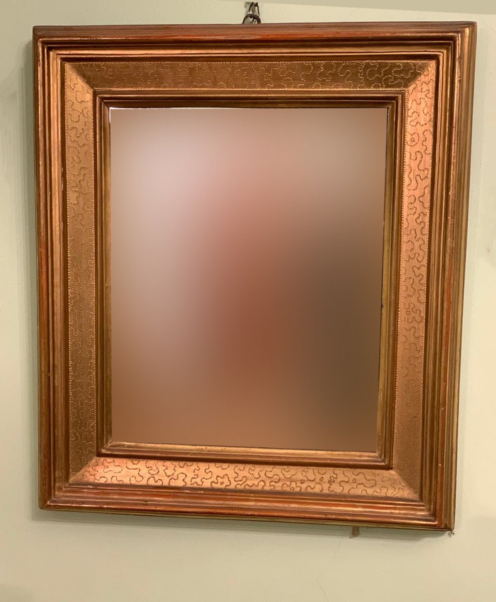 Miroir lombard, appelé "cassette", fabriqué à la fin du '700 en or pur et miroir au mercure-photo-2