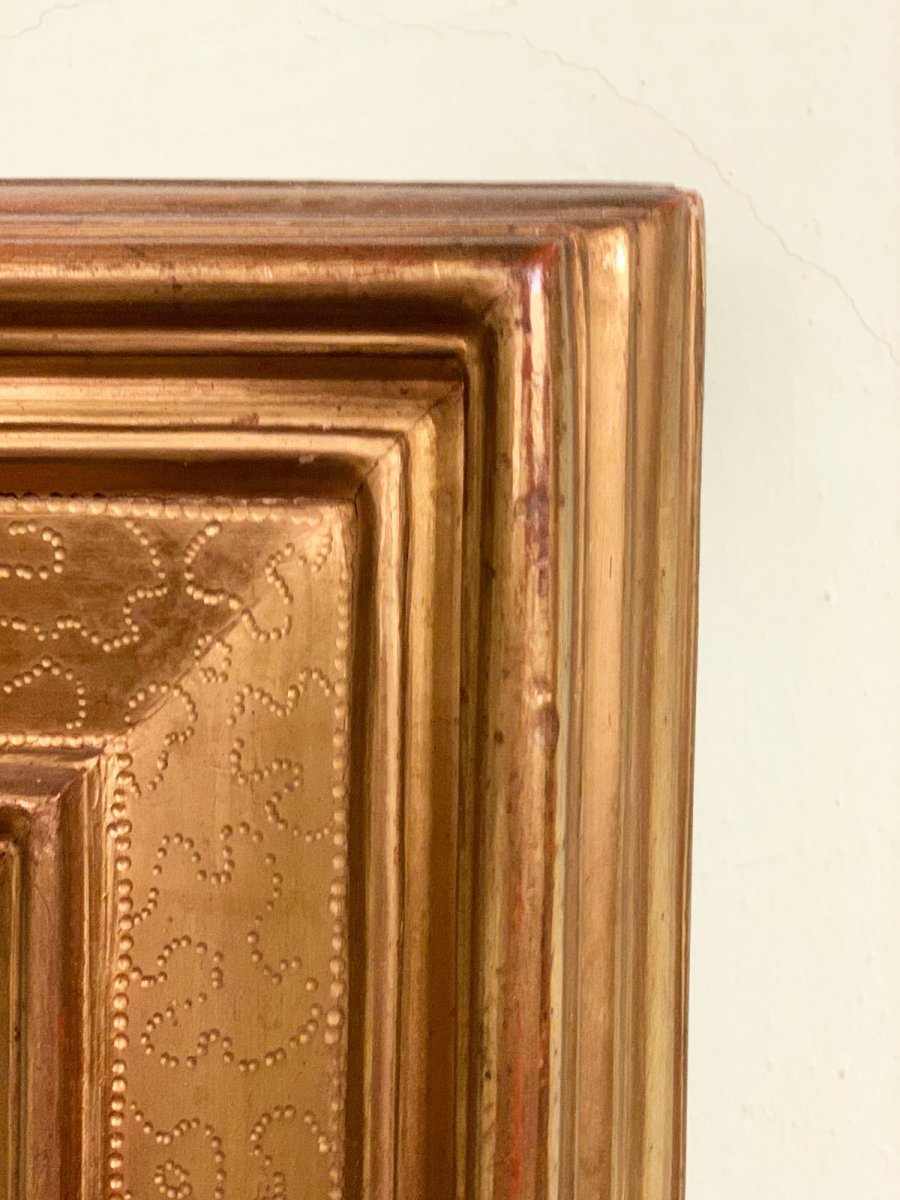 Miroir lombard, appelé "cassette", fabriqué à la fin du '700 en or pur et miroir au mercure-photo-4