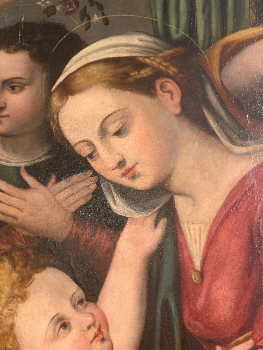 Peinture Représentant La Sainte Famille Avec Saints Et Anges - Bartolomeo Ramenghi-photo-3