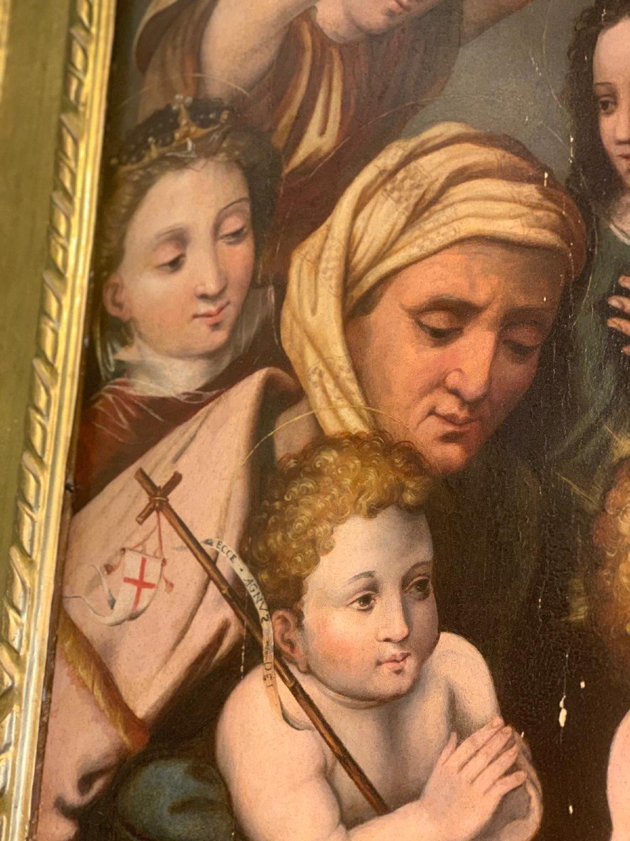 Peinture Représentant La Sainte Famille Avec Saints Et Anges - Bartolomeo Ramenghi-photo-4