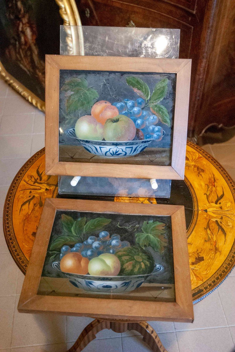 Paire De Peintures, Sur Verre, d'Origine Vénitienne, Réalisées à La Fin Du XVIII-photo-6