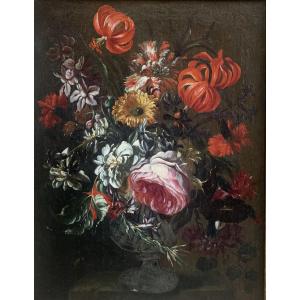 dipinto raffigurante vaso con fiori 