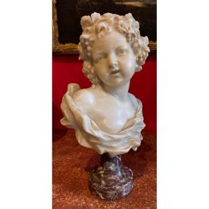 busto di bambina montato su base in marmo rosso verona fine 800'