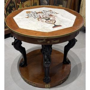 Tavolo Impero proveniente da Lucca con piano in marmo intarsiato