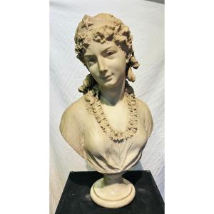 mezzo busto in marmo di carrara raffigurante giovane donna firmato corbetta 1862-1893
