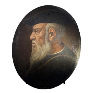dipinto ovale su scaiola attaccata a marmo raffigurante Andrea Doria 1550 circa