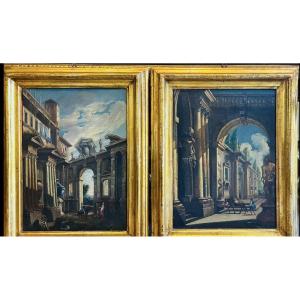 Pair Of Architectural Works Attributed To Pietro Cappelli 1670- Naples 1727