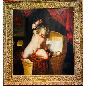 dipinto raff. Ercole fanciullo che strangola i serpenti XVII secolo