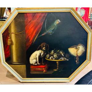 dipinto raffigurante animali e drappi della meta' del XVII secolo