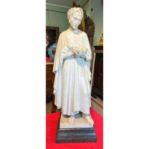marmo raffigurante Dante Alighieri con base in verde alpi XIX secolo