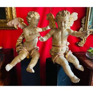 coppia di angeli in legno laccato e dorato lombardia XVII secolo