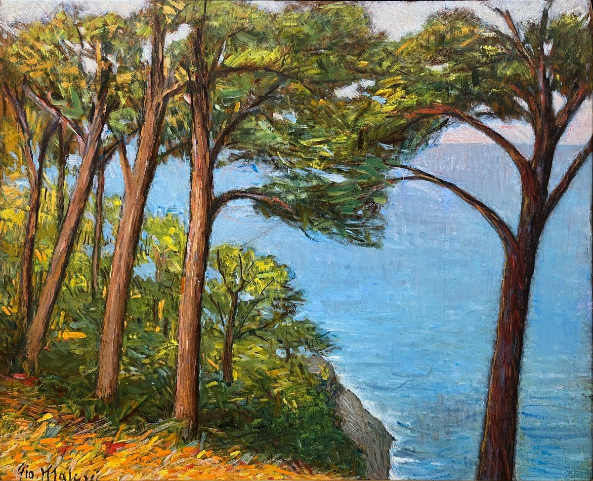 Giovanni Malesci (Vicchio, Firenze, 1884 – Milano, 1969) Pini sul mare ligure, 1963-photo-3