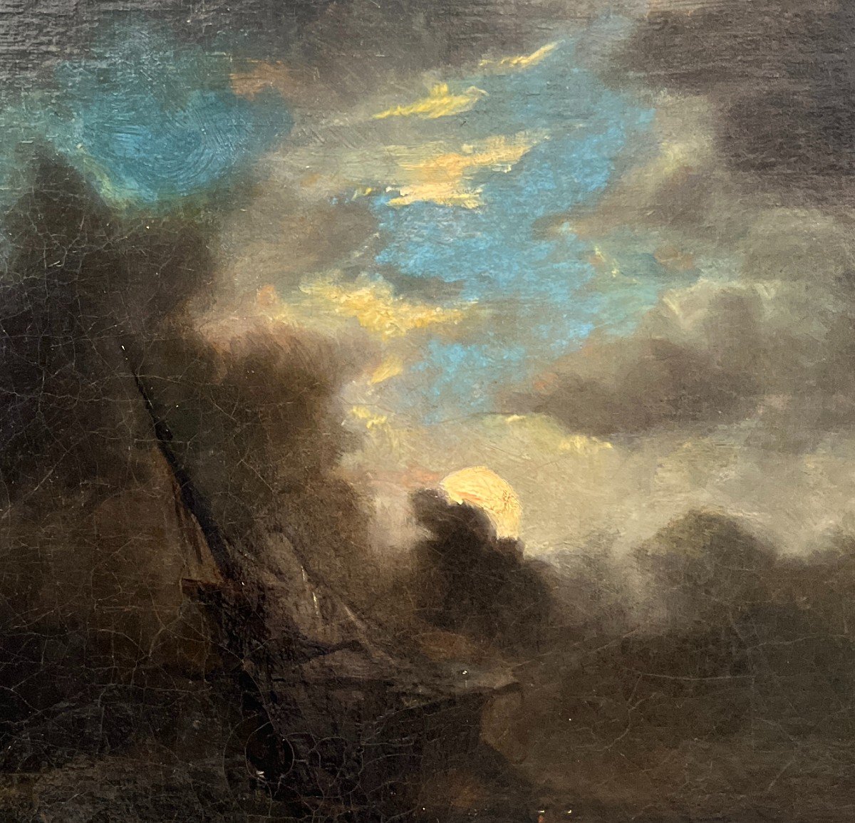 Scuola Francese XIX Secolo, Mare in tempesta al chiaro di luna-photo-4