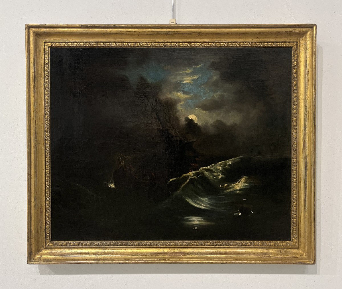 Scuola Francese XIX Secolo, Mare in tempesta al chiaro di luna-photo-2