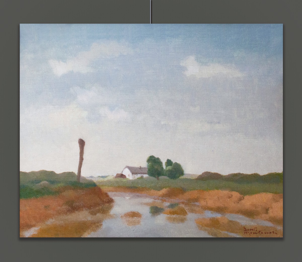 Dante Montanari (Porto Sant'Elpidio, Italia, 1896 – Milano, 1989) Paesaggio Con Casa E Fiume