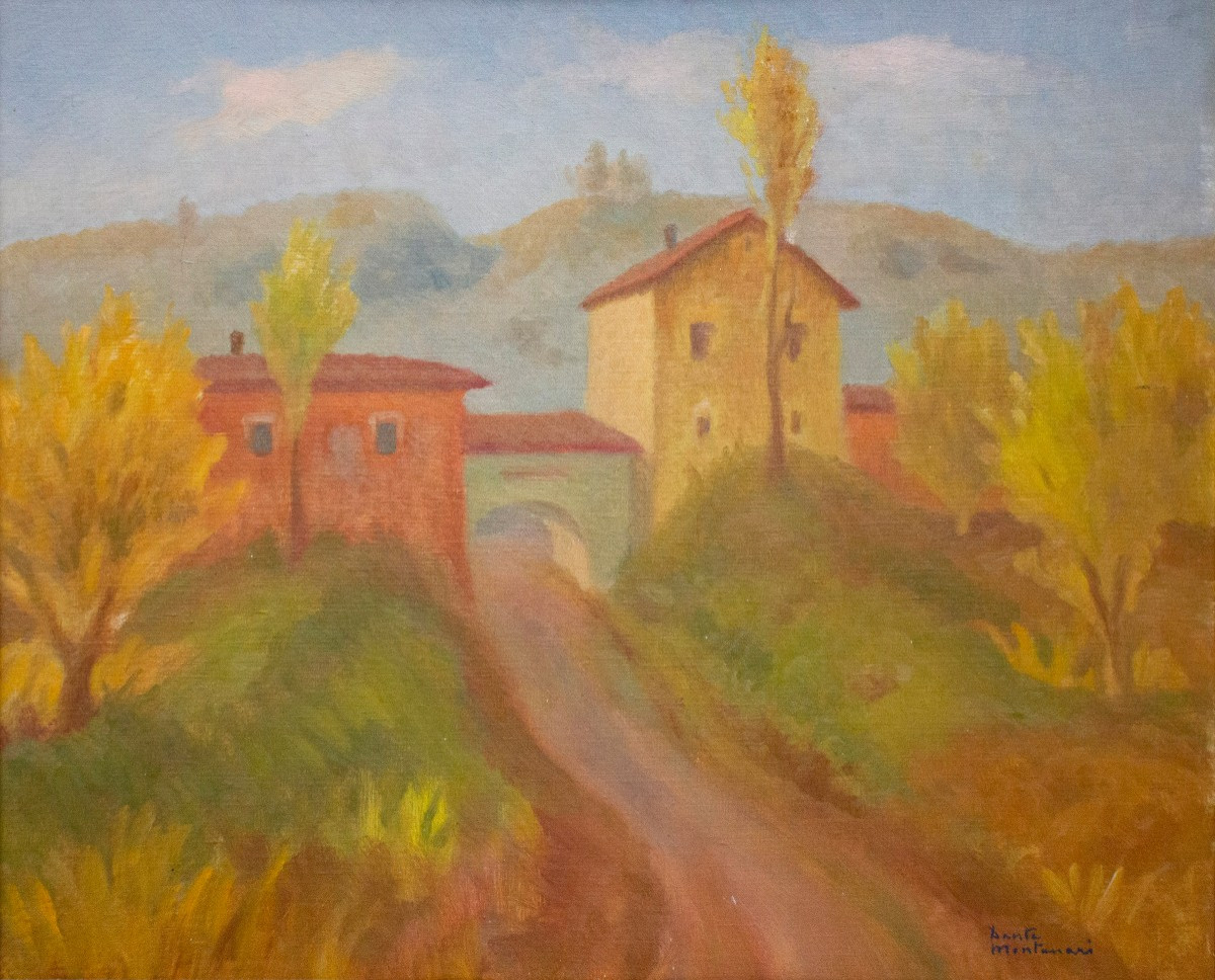 Dante Montanari (Porto Sant'Elpidio, Italia, 1896 – Milano, 1989) Paesaggio Con Casa Gialla-photo-3