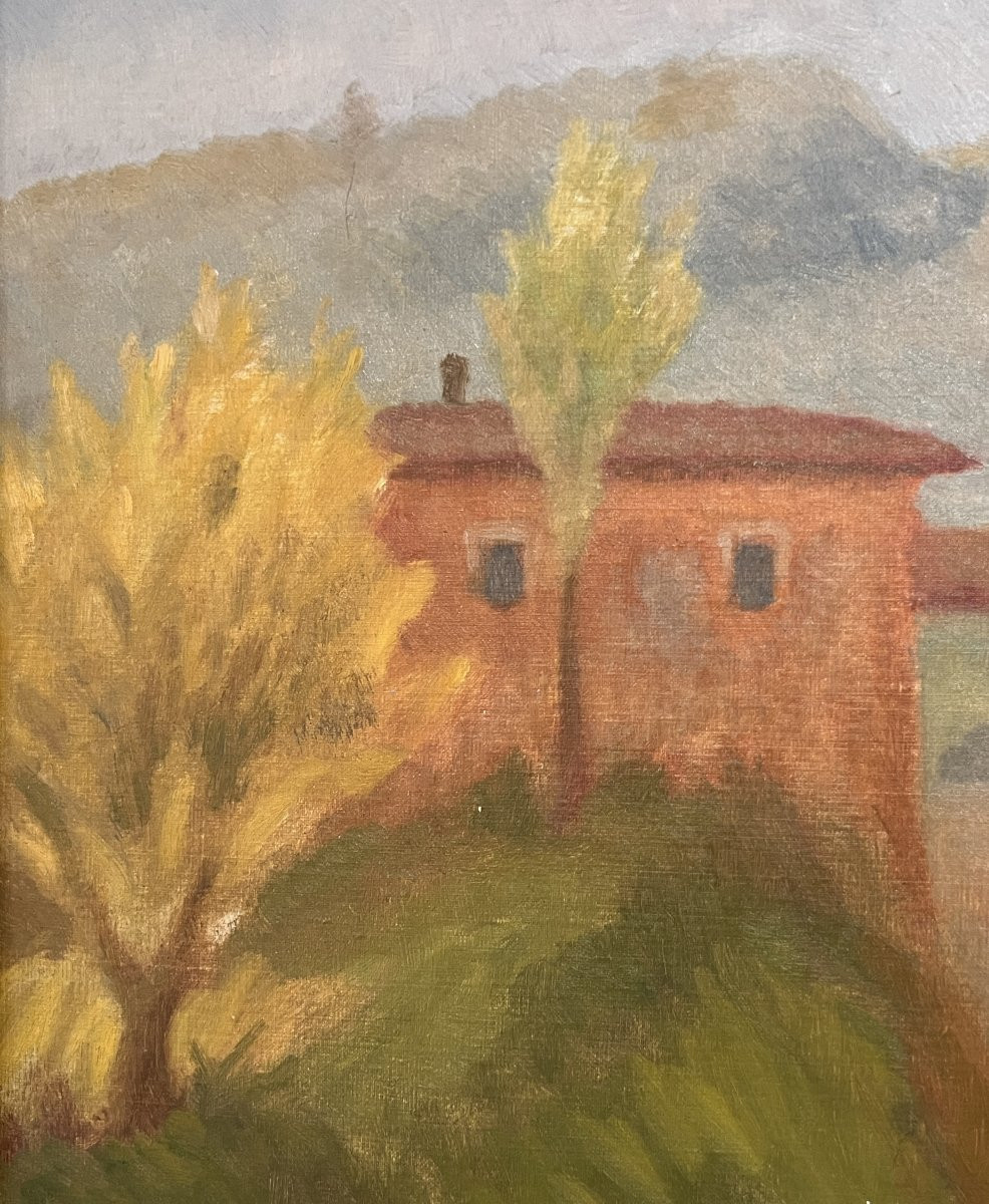 Dante Montanari (Porto Sant'Elpidio, Italia, 1896 – Milano, 1989) Paesaggio Con Casa Gialla-photo-3