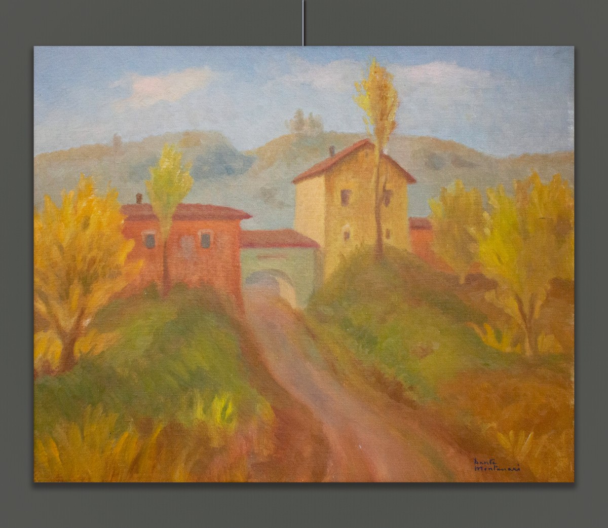Dante Montanari (Porto Sant'Elpidio, Italia, 1896 – Milano, 1989) Paesaggio Con Casa Gialla