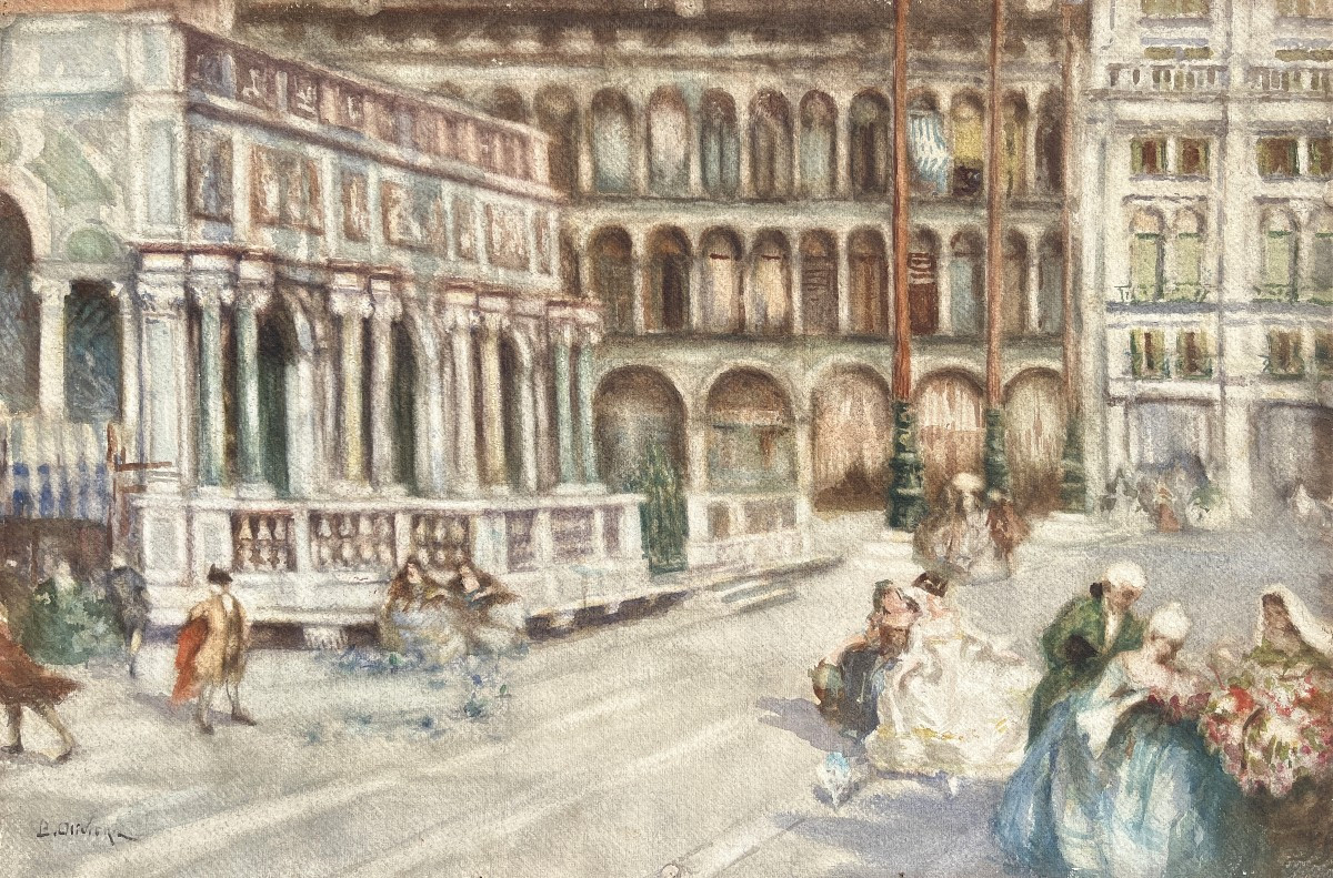 Bepi Olivieri (XX secolo) Carnevale in Piazza San Marco, Venezia-photo-1
