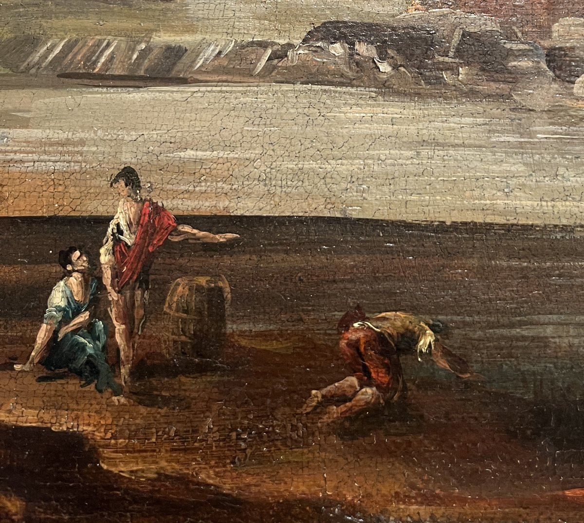 Scuola romana del XVIII secolo, Paesaggio con cascata, architetture e figure-photo-6