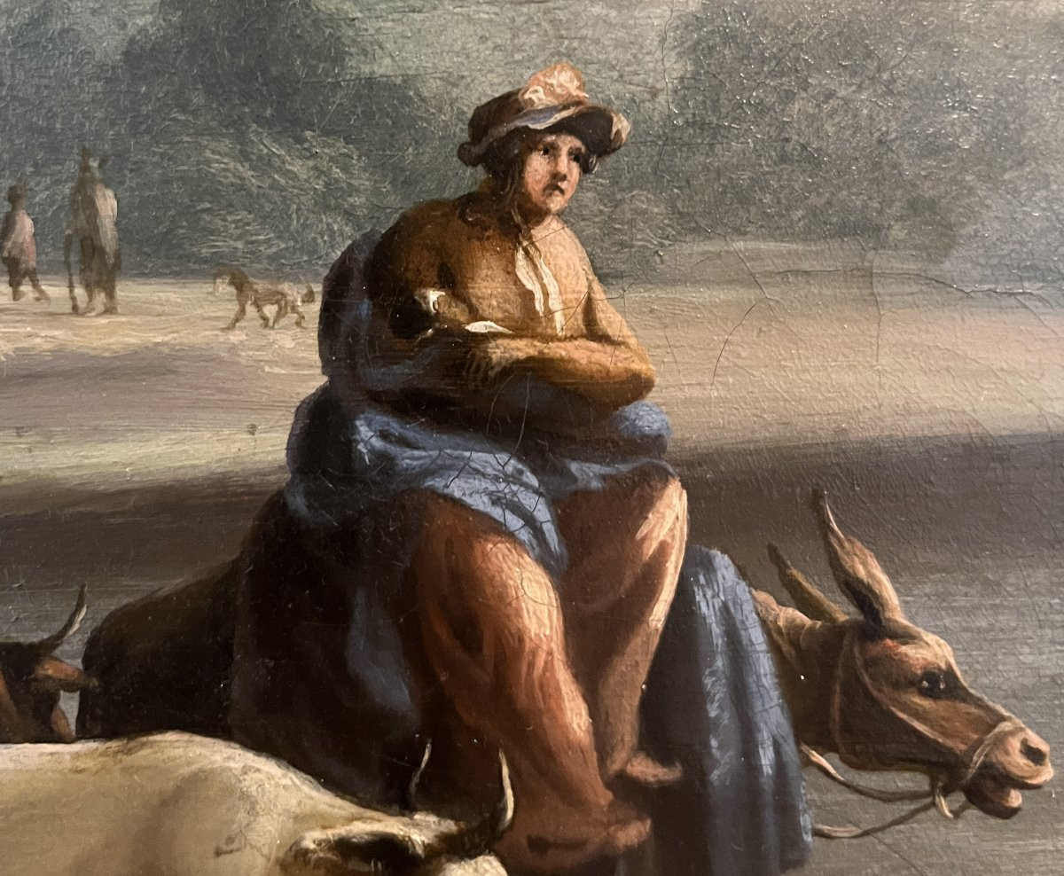 Scuola Nordica inizio XIX secolo, Paesaggio con pastori e armenti-photo-5