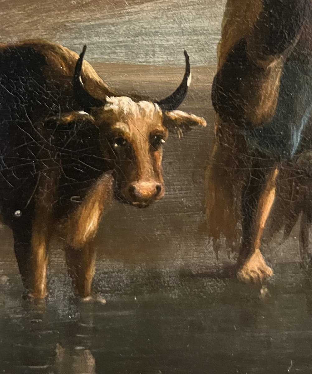 Scuola Nordica inizio XIX secolo, Paesaggio con pastori e armenti-photo-7