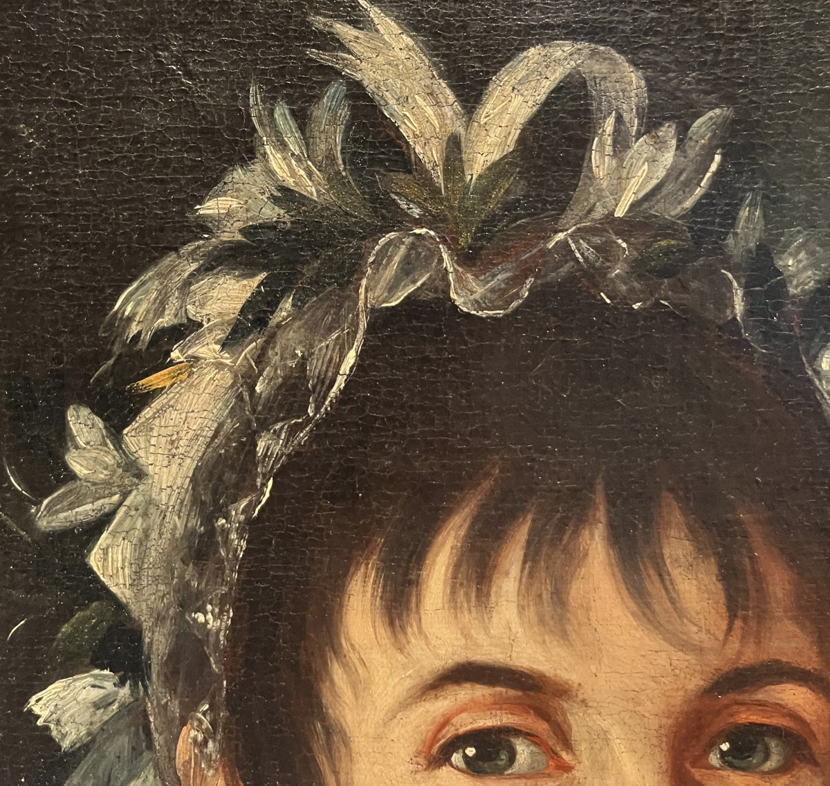 Scuola francese, fine XVIII, inizio XIX secolo, ritratto di Dama con nastri bianchi-photo-2