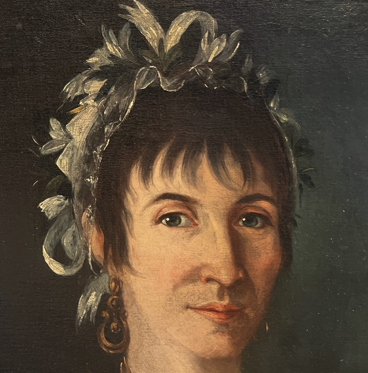 Scuola francese, fine XVIII, inizio XIX secolo, ritratto di Dama con nastri bianchi-photo-5