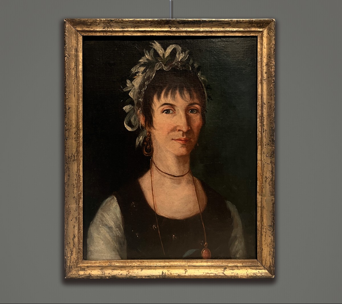 Scuola francese, fine XVIII, inizio XIX secolo, ritratto di Dama con nastri bianchi