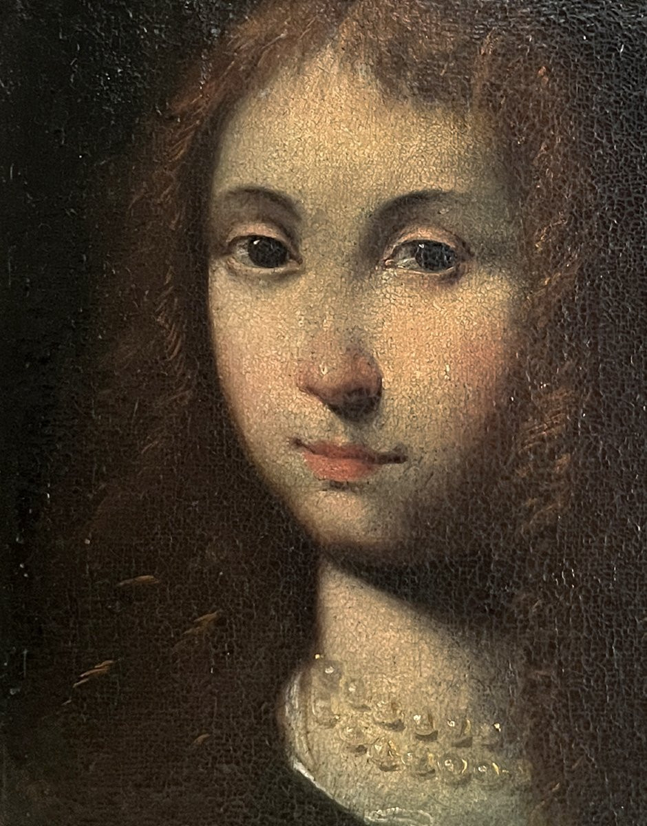 Scuola Lombarda fine XVII Secolo, Ritratto di bambina con collana di perle-photo-5