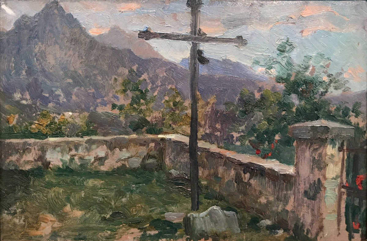 Giuseppe Duodo (Venezia, 1877–1955), Paesaggio con montagne-photo-2