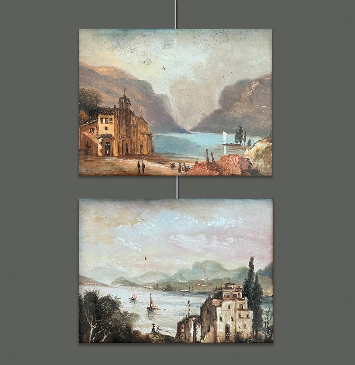 Scuola Lombarda, inizio del XX secolo, Paesaggio, pendant