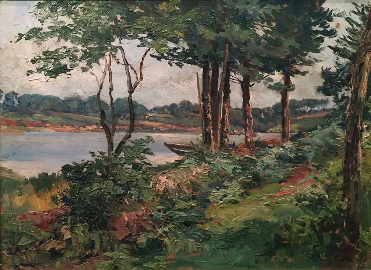 Charles Corcuff (Tour Tanguy, Brest, Francia, 1872-1953) Paesaggio sulle rive dell' Aven-photo-3