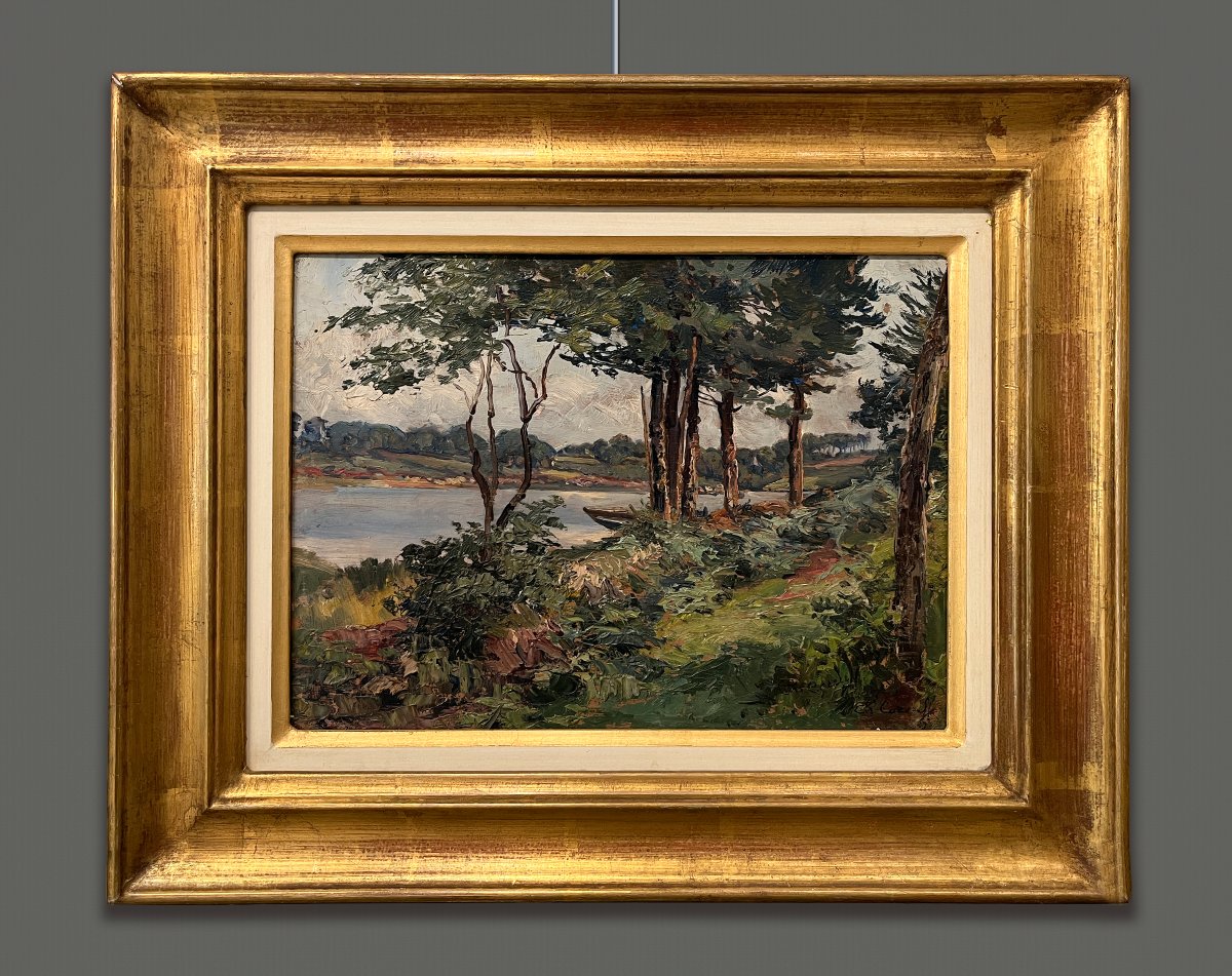 Charles Corcuff (Tour Tanguy, Brest, Francia, 1872-1953) Paesaggio sulle rive dell' Aven