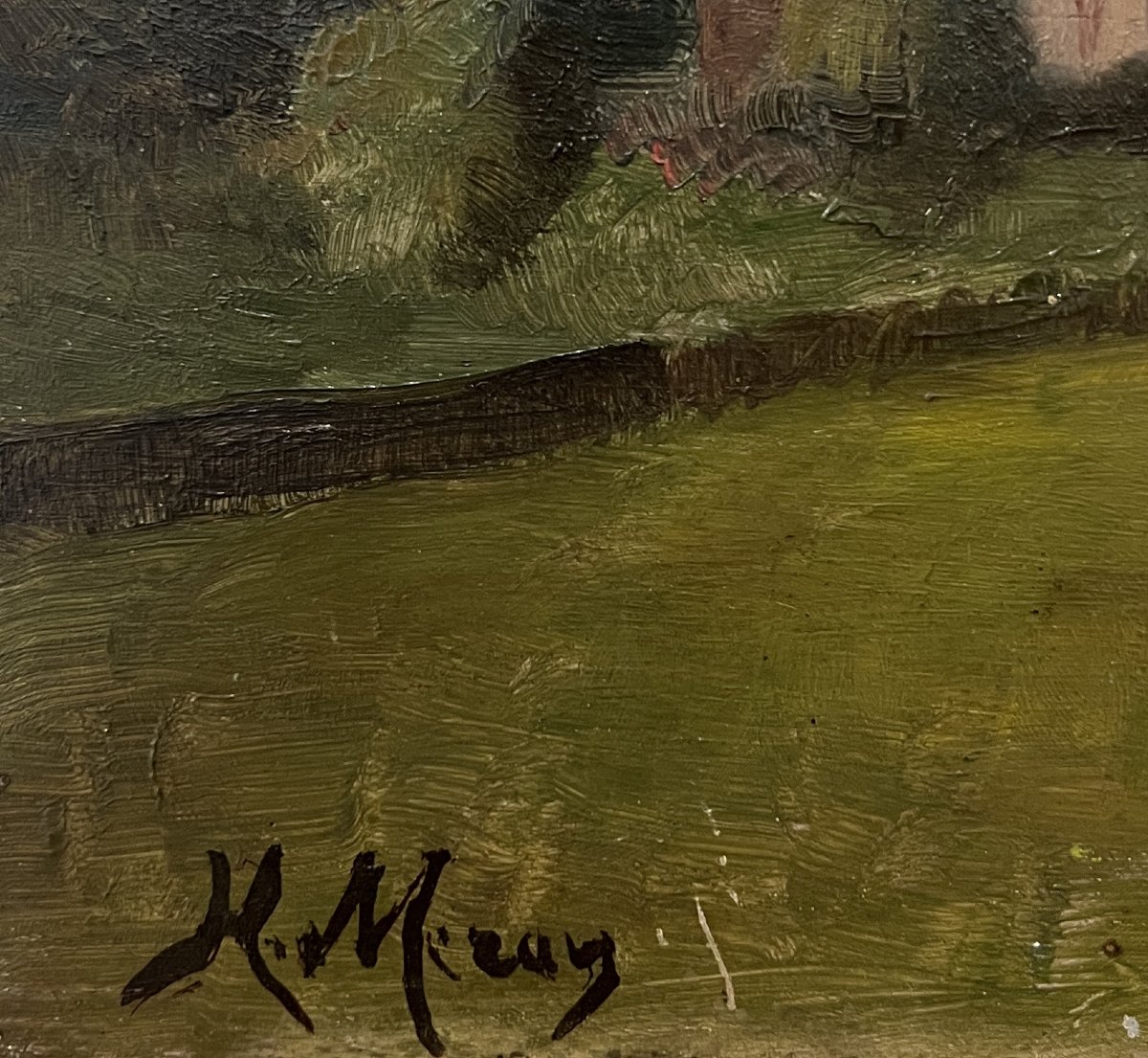 Artista del XX secolo, firmato Meray H, Paesaggio in riva al lago, Inizio del XX secolo-photo-2