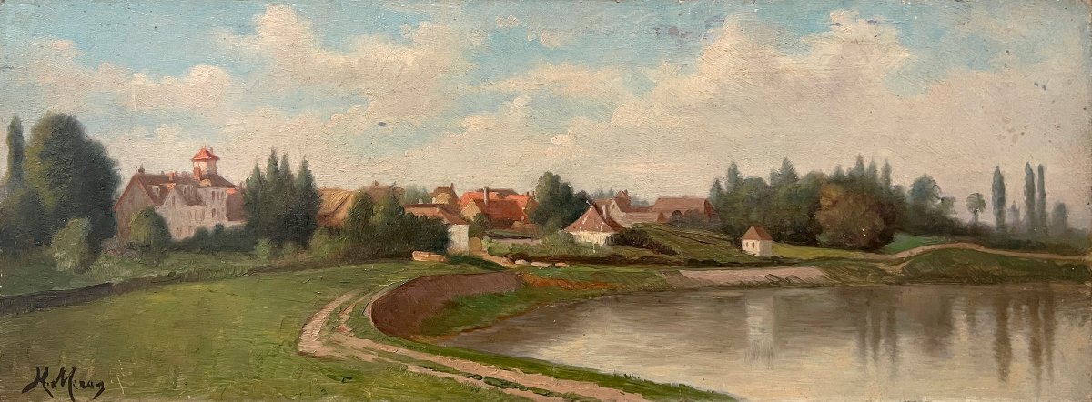 Artista del XX secolo, firmato Meray H, Paesaggio in riva al lago, Inizio del XX secolo-photo-3