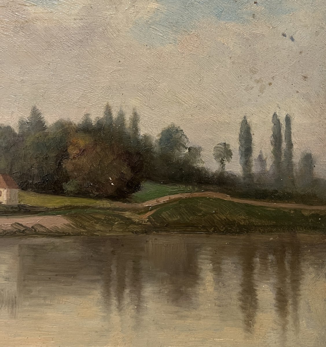 Artista del XX secolo, firmato Meray H, Paesaggio in riva al lago, Inizio del XX secolo-photo-4