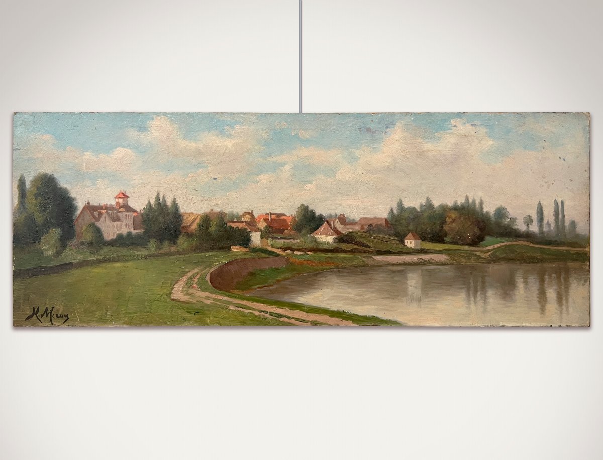 Artista del XX secolo, firmato Meray H, Paesaggio in riva al lago, Inizio del XX secolo-photo-8