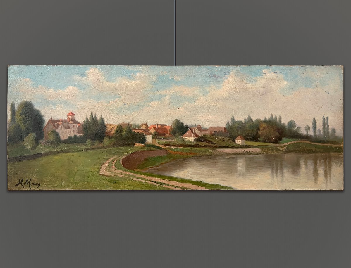 Artista del XX secolo, firmato Meray H, Paesaggio in riva al lago, Inizio del XX secolo