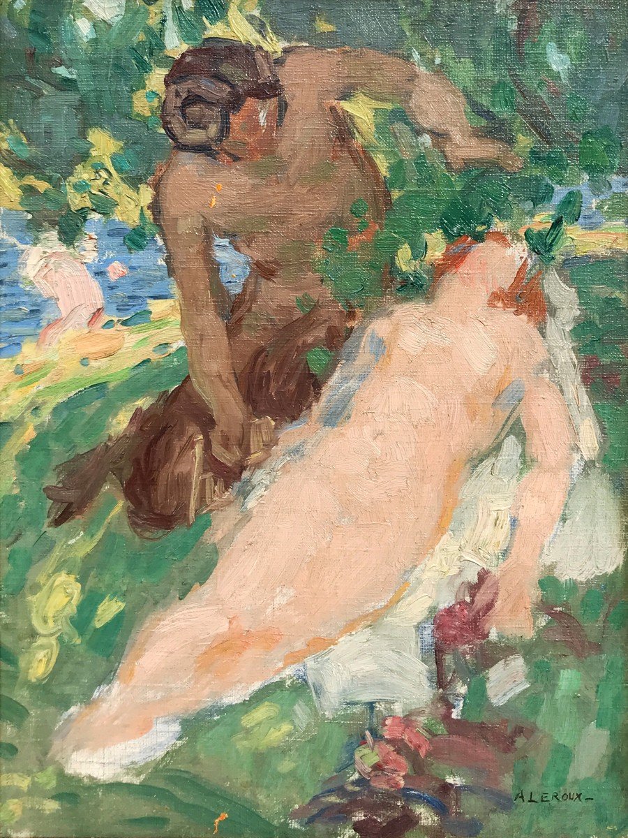 Auguste Leroux (1871-1954) Satyre Et Nymphe-photo-2
