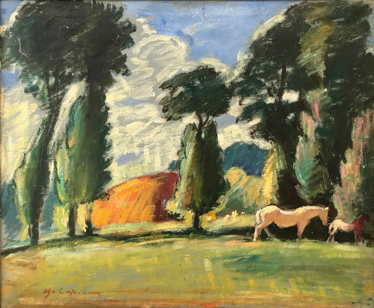 Albert Copieux (1885-1956) Paesaggio con Cavalli-photo-2