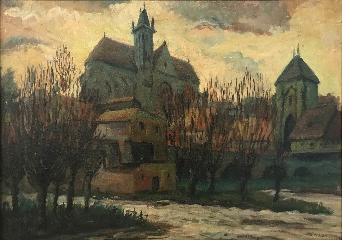 Artiste Du 20ème Siècle, L'église de Moret sur Loing (prés de Fontainebleau)-photo-2