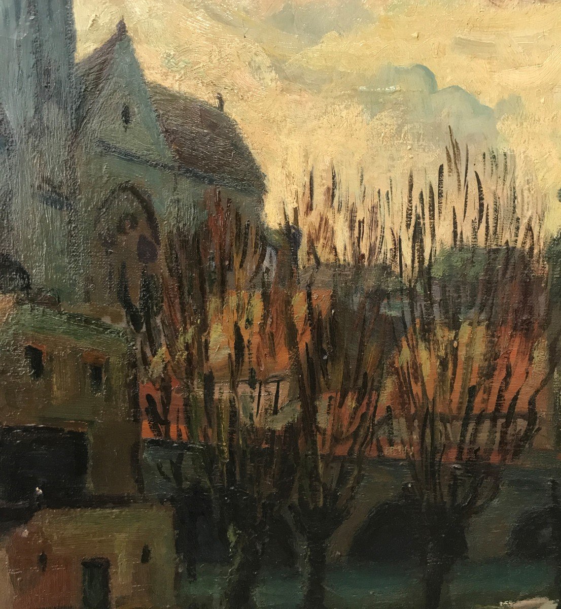 Artiste Du 20ème Siècle, L'église de Moret sur Loing (prés de Fontainebleau)-photo-3