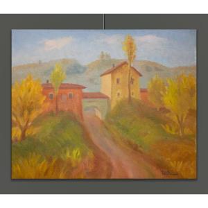 Dante Montanari (Porto Sant'Elpidio, Italia, 1896 – Milano, 1989) Paesaggio Con Casa Gialla