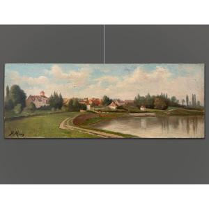 Artista del XX secolo, firmato Meray H, Paesaggio in riva al lago, Inizio del XX secolo
